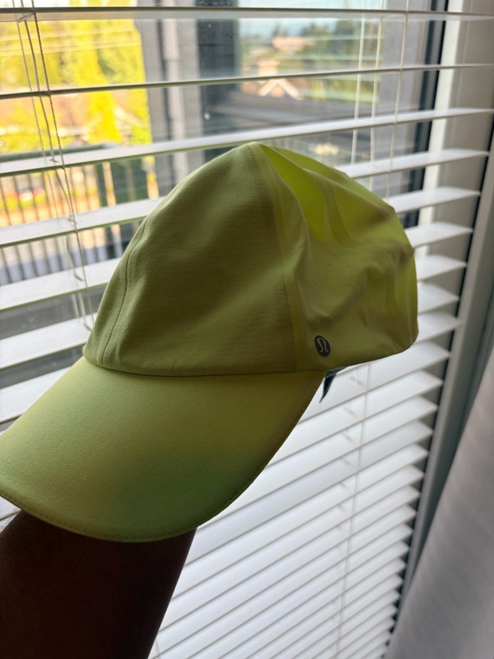 lululemon neon yellow athletic cap with gray sweatband